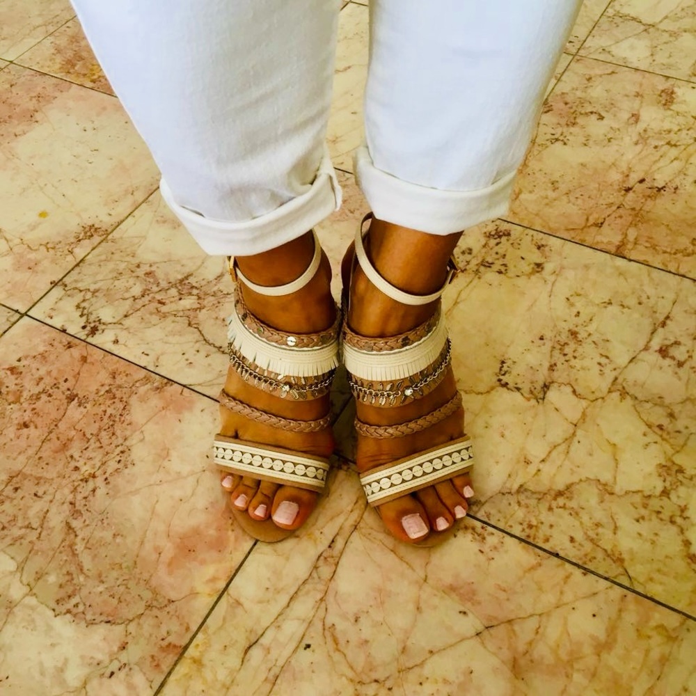 Nine West Tan Sandals with Decorative Straps and Slingback SZ 7M